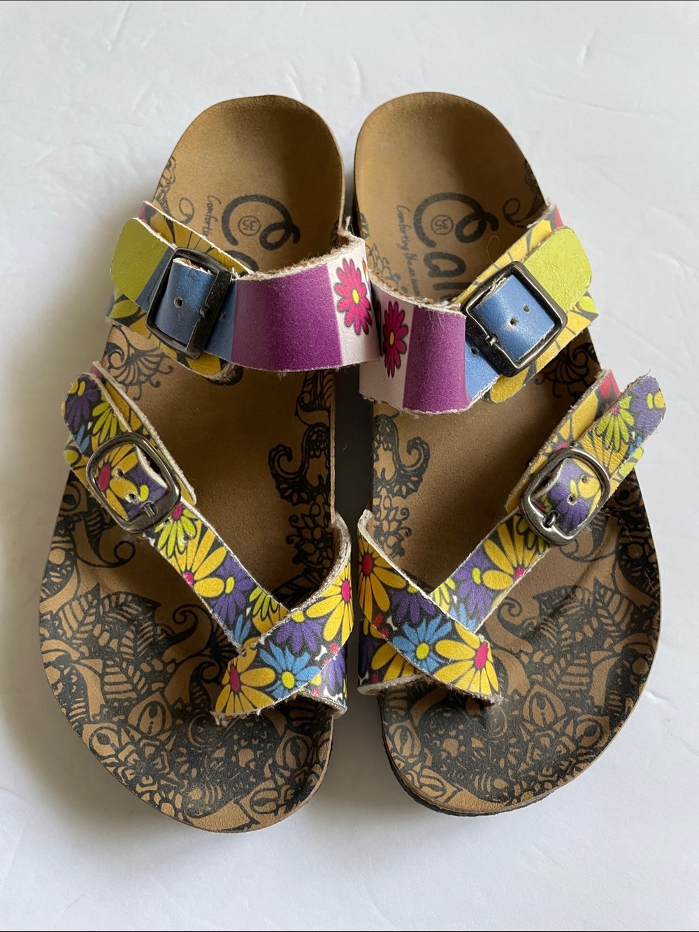 Calceo Colorful Flower Power Buckle Sandals Size 35